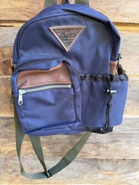 Casual Navy Canvas Backpack with Brown Trim